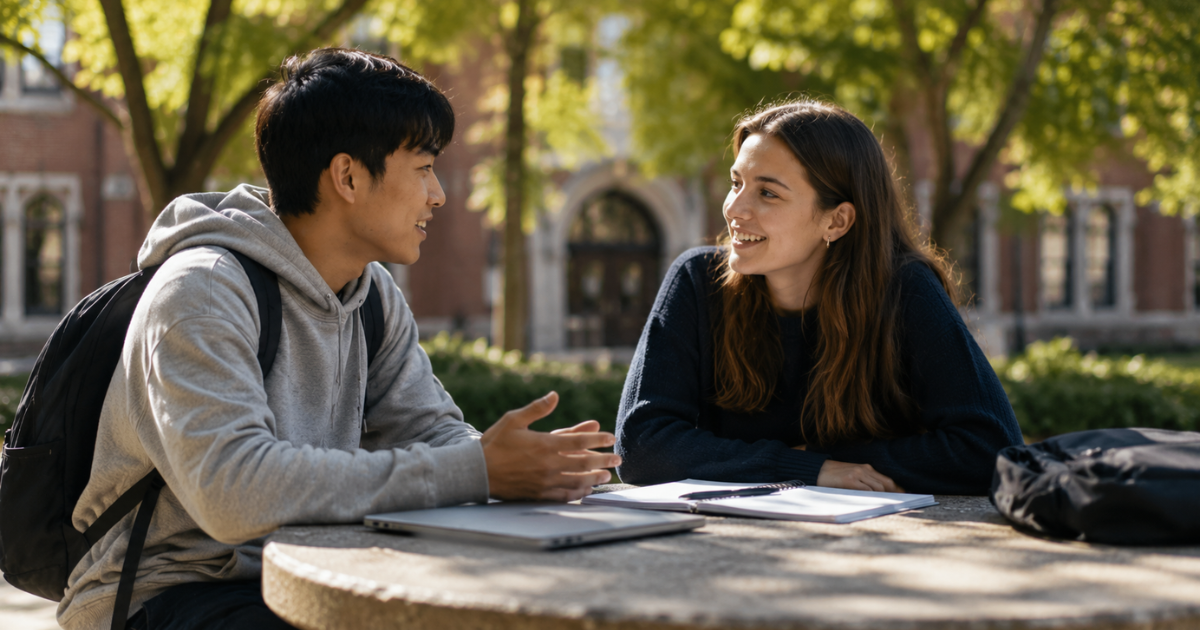 Male and female student conversing via chatpgt