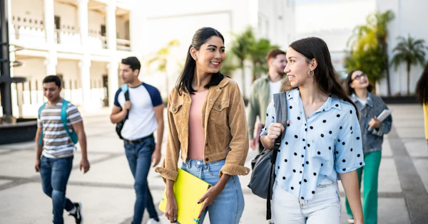 Students talking on campus