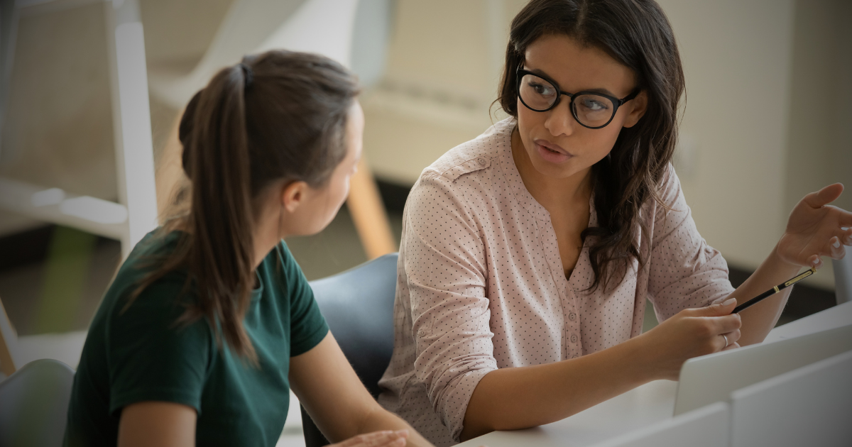 Two female students in talks